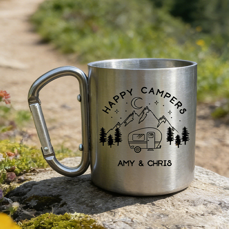 Personalized Carabiner Mug Happy Camper Cup Outdoors Camping Mug Gift for Camping Adventure Lover