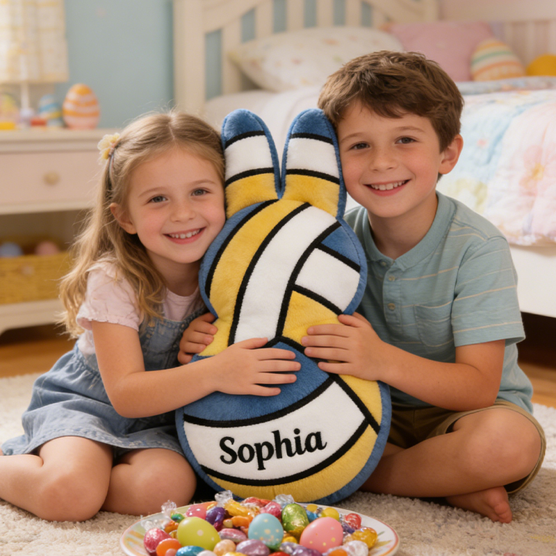 Personalized Easter Volleyball Bunny Pillow with Custom Name for Kids Easter Gifts