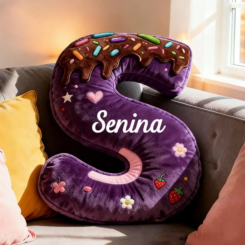 Personalized Donut Cookie Letter Pillow Purple Graphic 3D Print Throw Pillow with Name for Kids Christmas Cookie Baker Christmas Gift Baking Lover