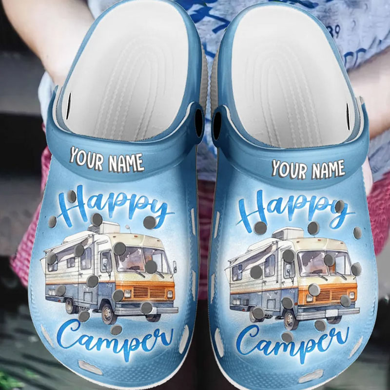 Personalized Custom Happy Campers Unisex Clogs Slide Sandals Gift for Outdoor Camping Lovers