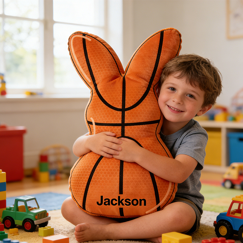 Personalized Easter Basketball Bunny Pillow with Custom Name for Kids Easter Gifts