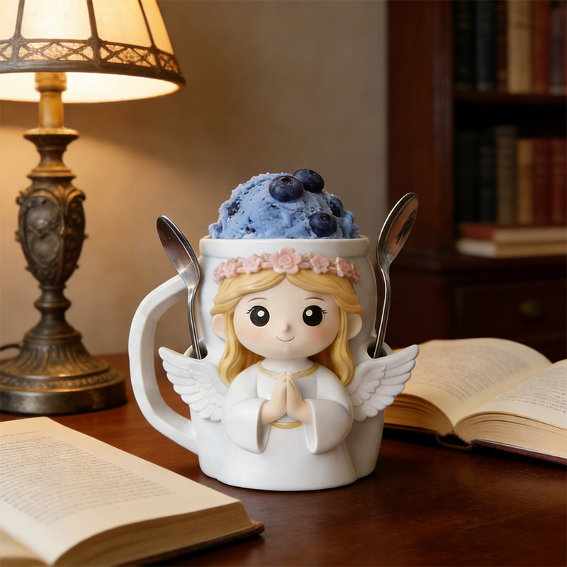 Personalized Pray Angel Cream Cozy Pint Holder 3D Printed with Spoon Slots & 2 Scoops for Ice Cream Lover Religious Gift for Dessert Lover