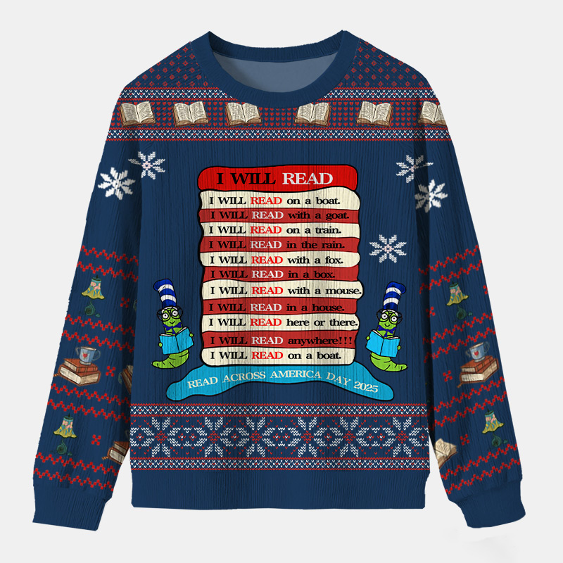 Personalized Reading Joy Anywhere Ugly Sweater Holiday Gift for Book Lover