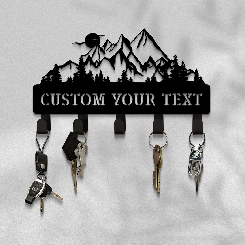Personalized Rustic Metal Mountain Key Holder Mountain Range Summit Key Holder Forest Wall Decor Outdoor Adventure Lover