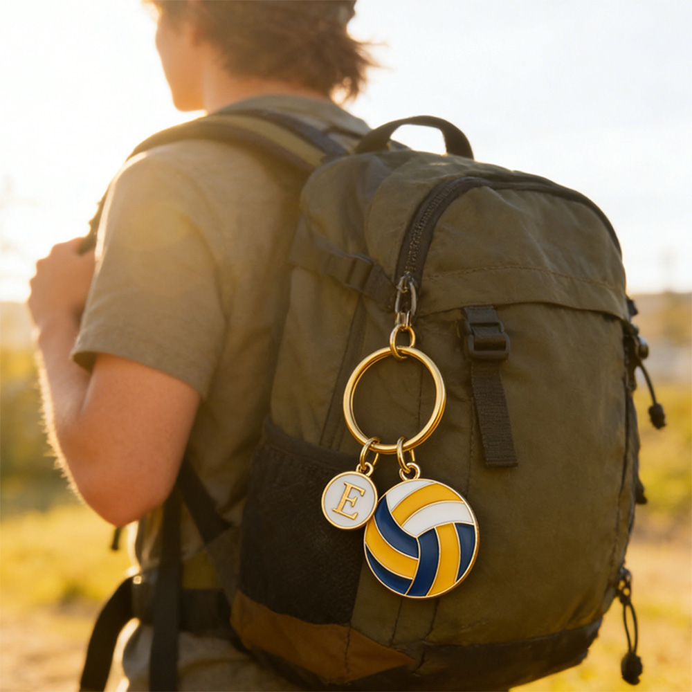 Personalized Volleyball Keychain with Custom Initial Charm for Volleyball Enthusiasts