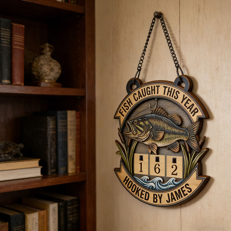 Personalized Fish-Caught This Year Sign Custom Wooden Fishing Tally Counter Sign Fishing Tracker Sign Gift for Fishing Lover