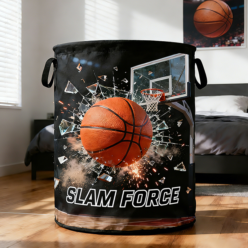 Personalized Slam Force Basketball Storage Basket with Custom Text for Basketball Fans