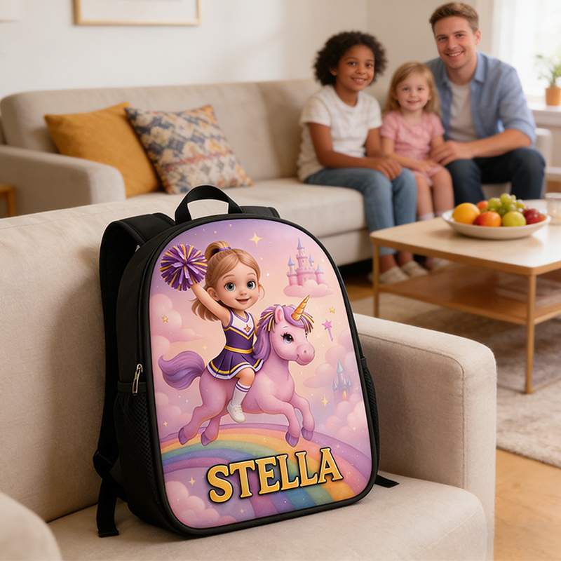 Personalized Cheerleading Unicorn Backpack with Custom Name Fun and Magical Gift for Girls