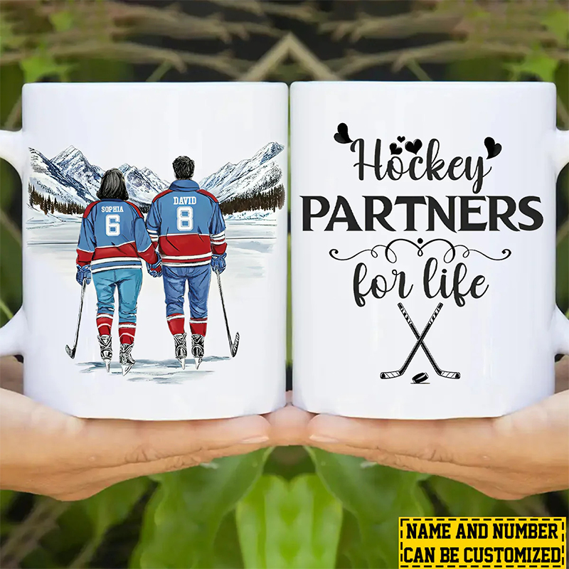 Personalized Couple’s Hockey Mug with Custom Names and Numbers for Hockey-Loving Couples