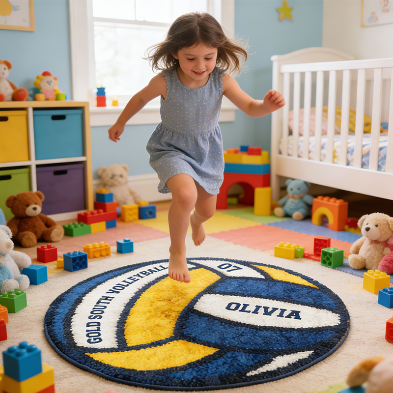 Personalized Volleyball Themed Rug with Custom Name and Team Details for Volleyball Enthusiasts