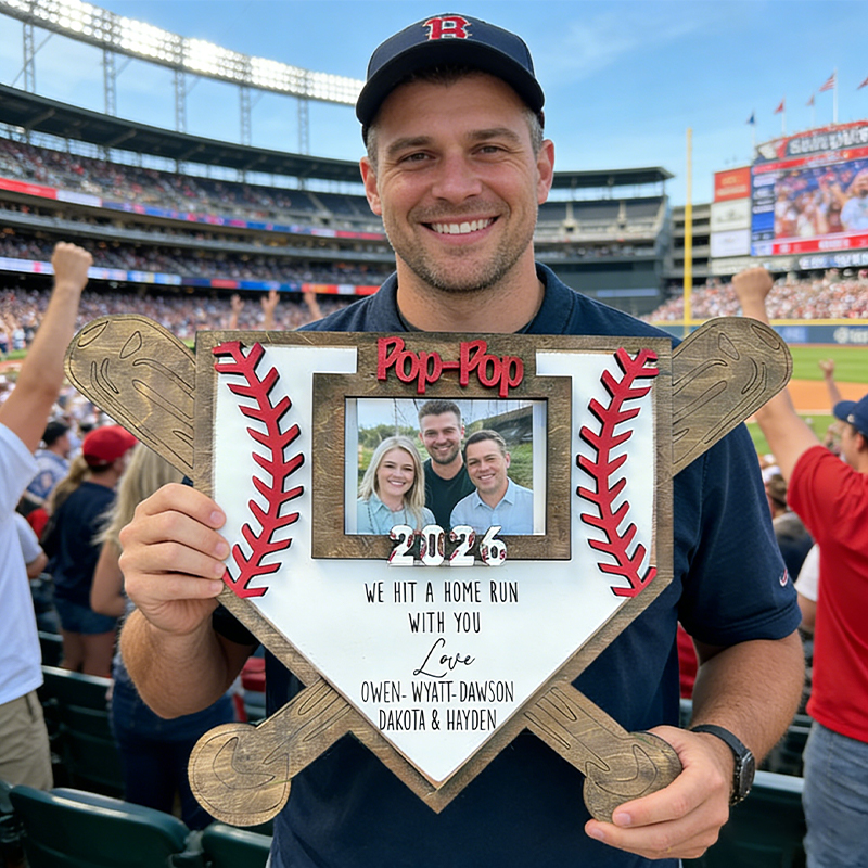 Personalized Baseball Home Plate Photo Frame with Custom Message for Family Memories