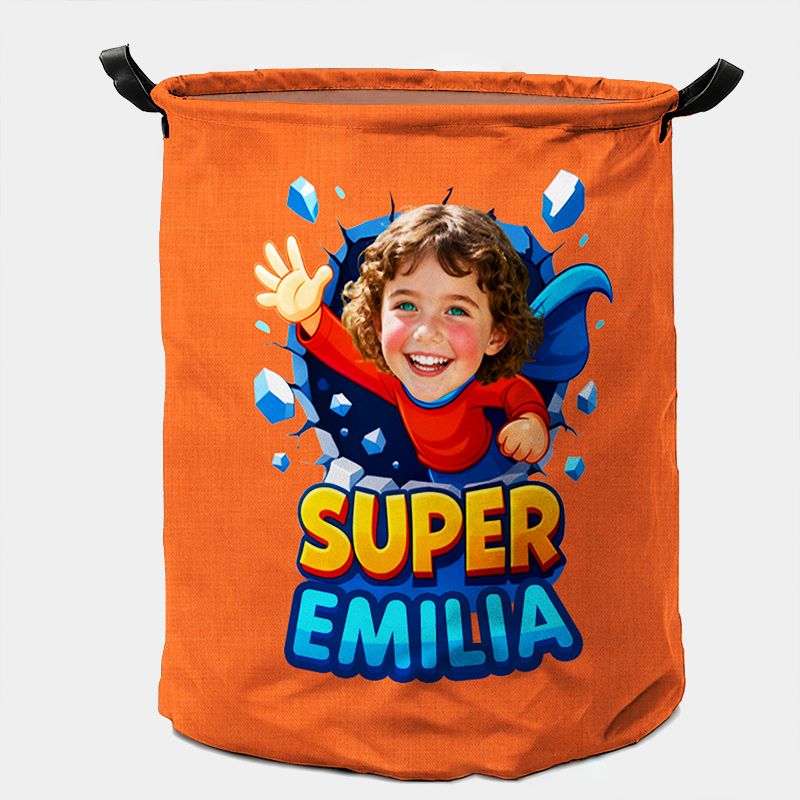 Personalized Fun Kids Laundry Basket with Handles Custom Photo and Name Embroidery Ideal Kids Gift