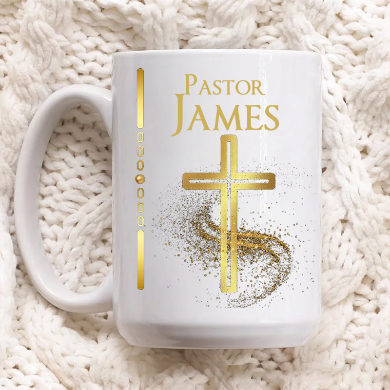 Personalized Cross Ceramic Mug Gift for Pastor Clergy Preacher & Ministers Custom Coffee Cup with Name Pastor Appreciation Retirement Anniversary Gift