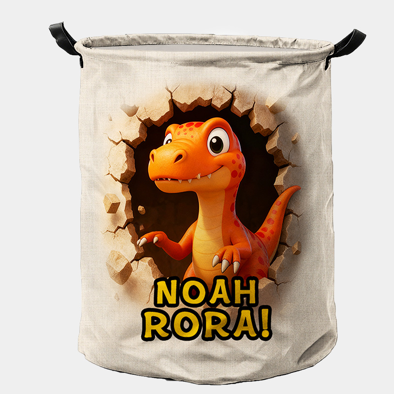 Personalized Dino Blast Adventure Theme Large Waterproof Laundry Hamper with Handle Custom Name Embroidery Kids Holiday Gift