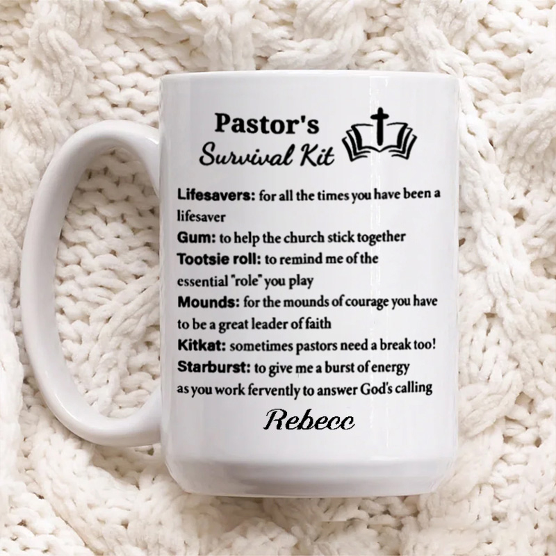 Personalized Pastor's Survival Kit Ceramic Mug with Name Gift for Pastor Custom Coffee Cup Pastor Appreciation Gift Retirement Gift Anniversary Gift