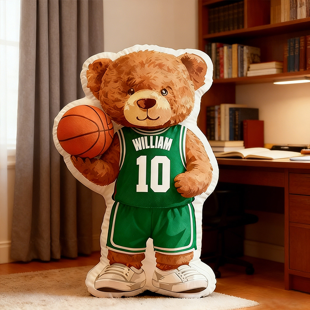 Personalized Basketball Bear Pillow with Custom Name and Jersey Number for Kids and Basketball Lovers
