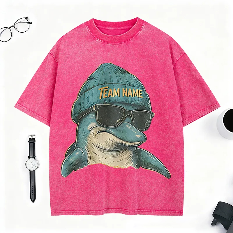 Personalized Retro Football Mascot T-Shirt with Dolphin Graphic and Team Name for Football Fans  
