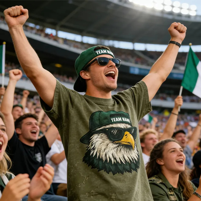 Personalized Football Mascot Washed T-Shirt with Cool Eagle Design and Custom Team Name