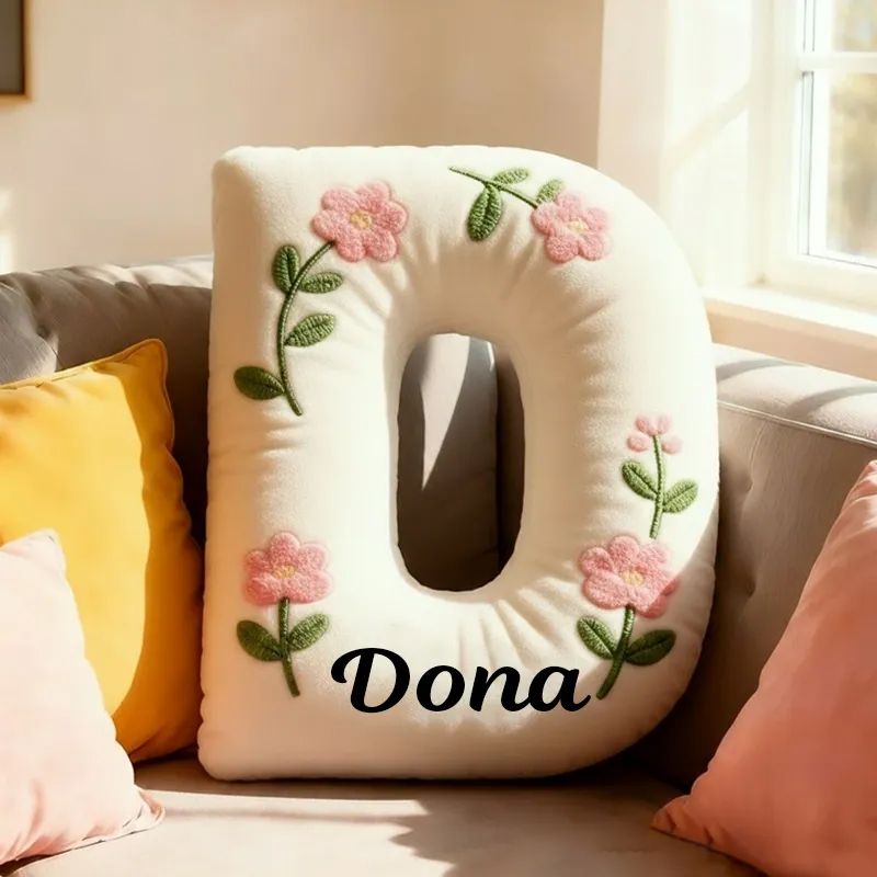 Personalized Cute Flower Letter Pillow Graphic 3D Print Flower Name Pillow for Kids Family Gardening Lover Gift