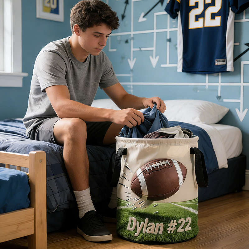 Personalized Football Storage Basket with Custom Name and Number for Football Enthusiasts