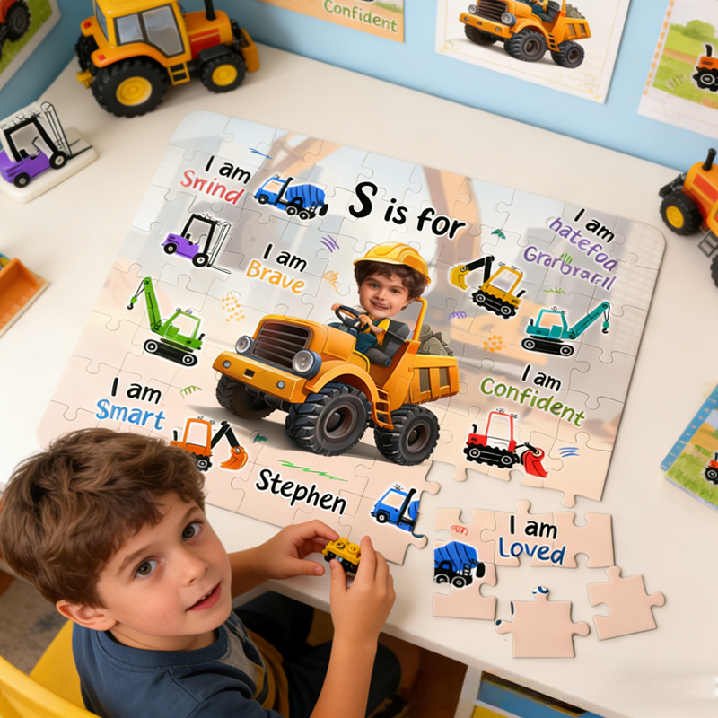 Personalized Little Boy Construction Truck Board Game Photo Jigsaw Puzzle Gift for Sons Kids 