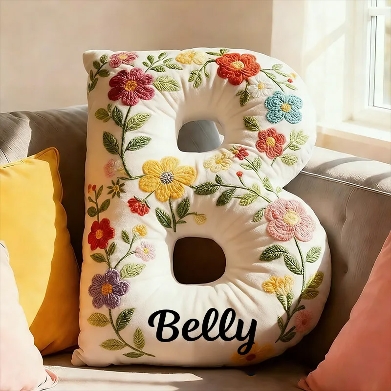 Personalized Letter Pillow with Name Graphic 3D Print Floral Design Custom Double Sided Pillow Gift for Kids Gardening Lovers Gift