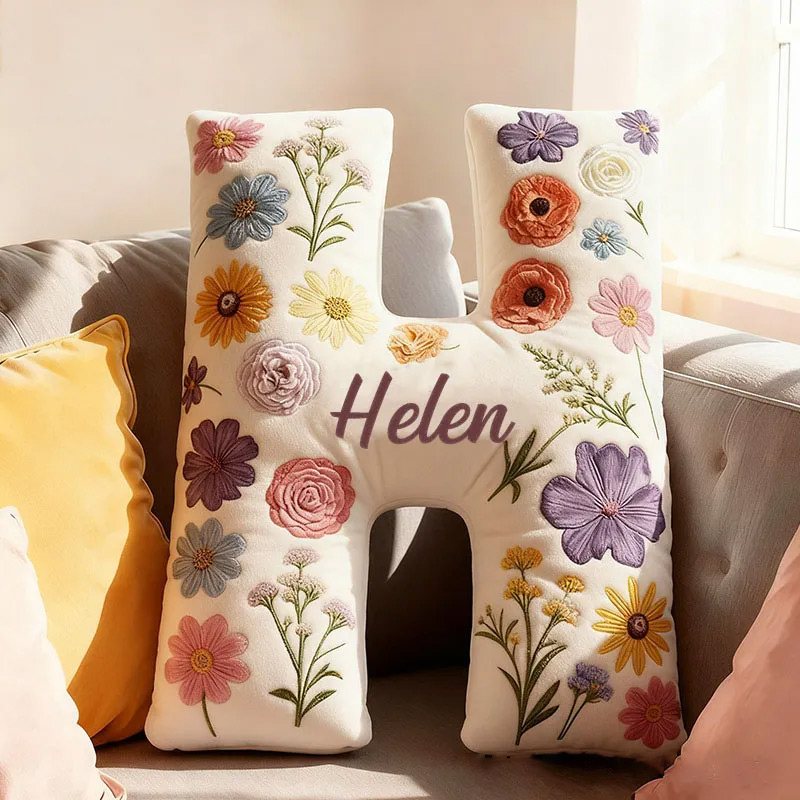 Personalized Letter Pillow Graphic 3D Print Cute Flower Custom Name Pillow Gift for Kids Gardening Lovers Gift 