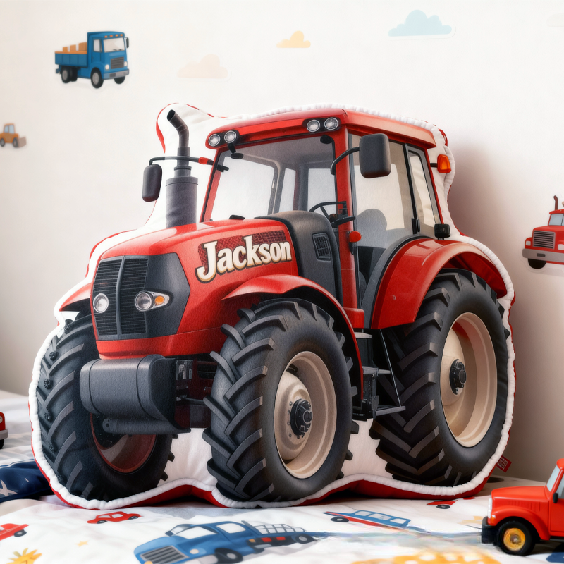 Personalized Red Tractors with Name Graphic 3D Print Pillow Christmas Gift for Kids or Baby Birthday Gift
