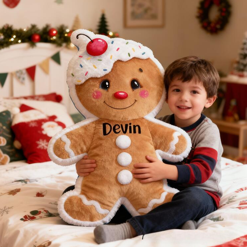 Personalized Cute Gingerbread Man with Name Graphic 3D Print Pillow Christmas Gift for Kids or Baby Birthday Gifts