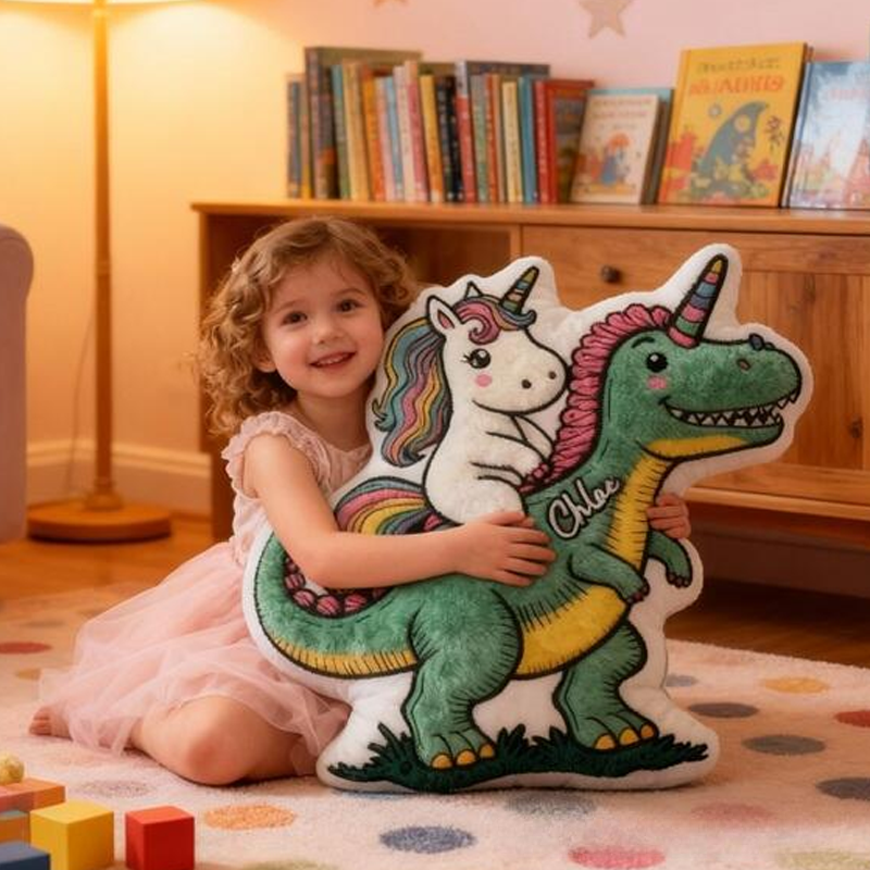 Personalized Cute Horse and Dinosaur with Name Graphic 3D Print Pillow Christmas Gift for Kids or Baby Birthday Gifts