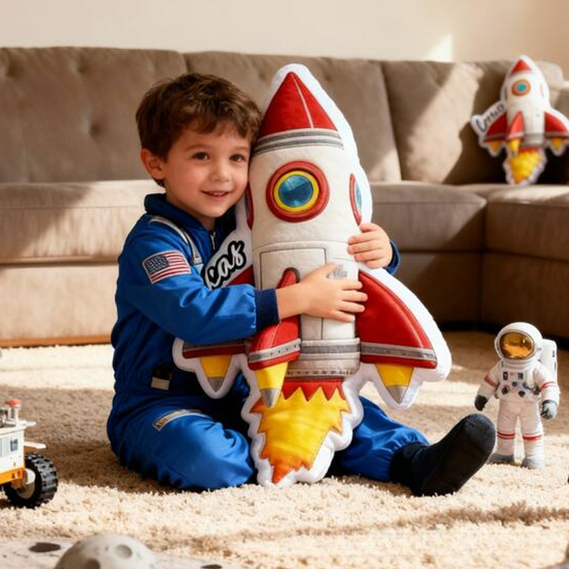 Personalized Rocket with Name Graphic 3D Print Pillow Christmas Gift for Kids or Baby Birthday Gifts