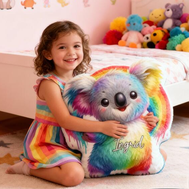 Personalized  Rainbow Koala with Name Graphic 3D Print Pillow Christmas Gift for Kids or Baby Birthday Gifts