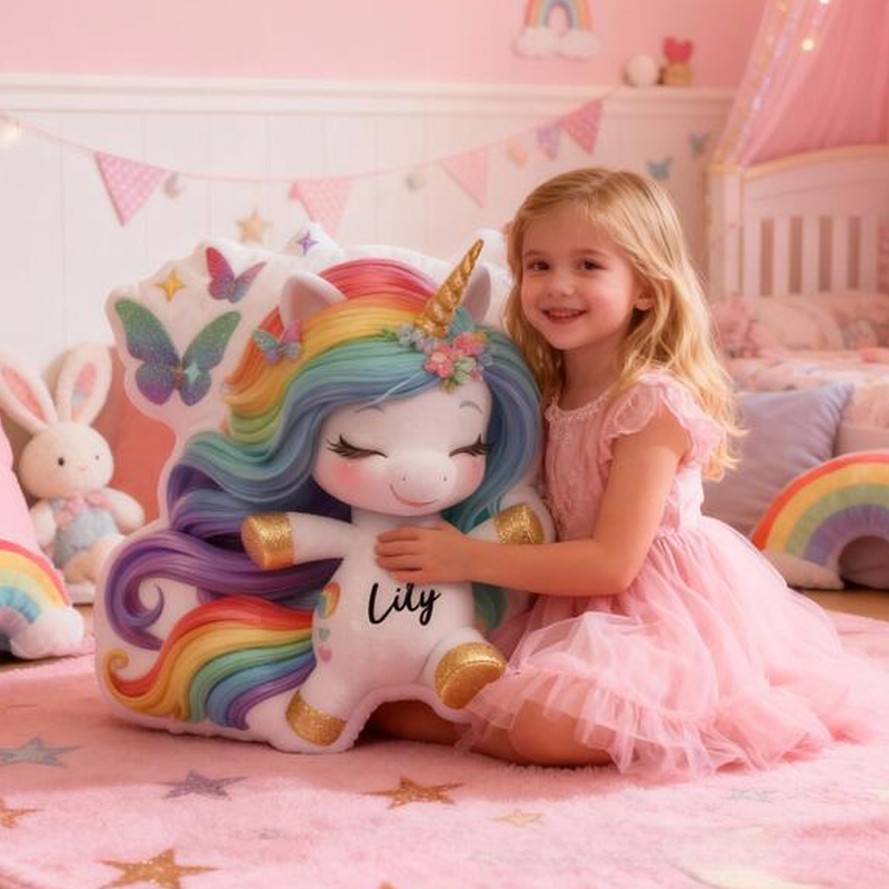 Personalized Pink Butterflies and Horse with Name Graphic 3D Print Pillow Christmas Gift for Kids or Baby Birthday Gifts