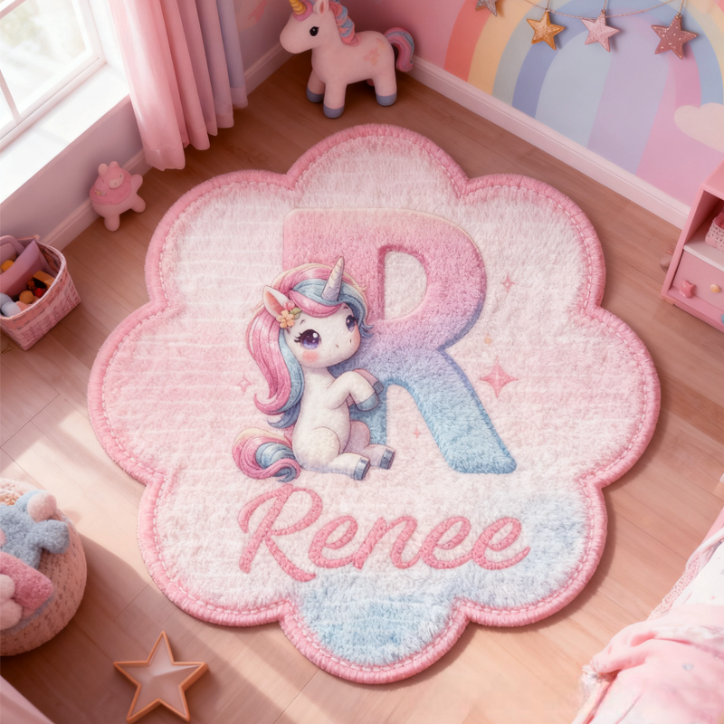 Personalized Cute Pink Horse with Name Soft Rug Christmas Gift for Kids Rug Birthday Gifts for Kid