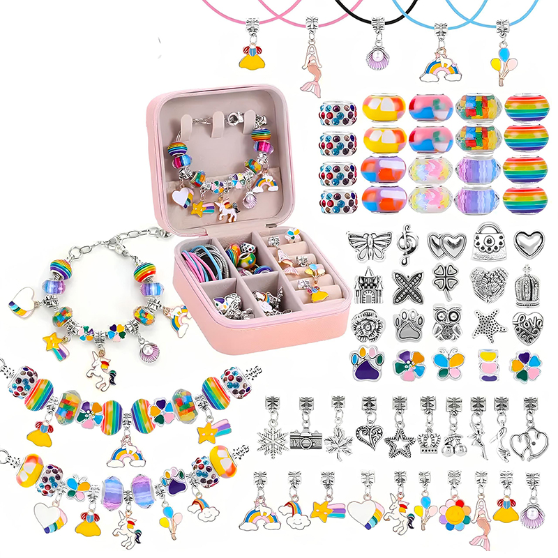 Personalized Jewelry DIY Kit for Kids Custom Name Jewelry Box,Bracelet and Necklace Making Set Bracelet Making Kit for Girls 68 Pcs DIY Jewelry Set