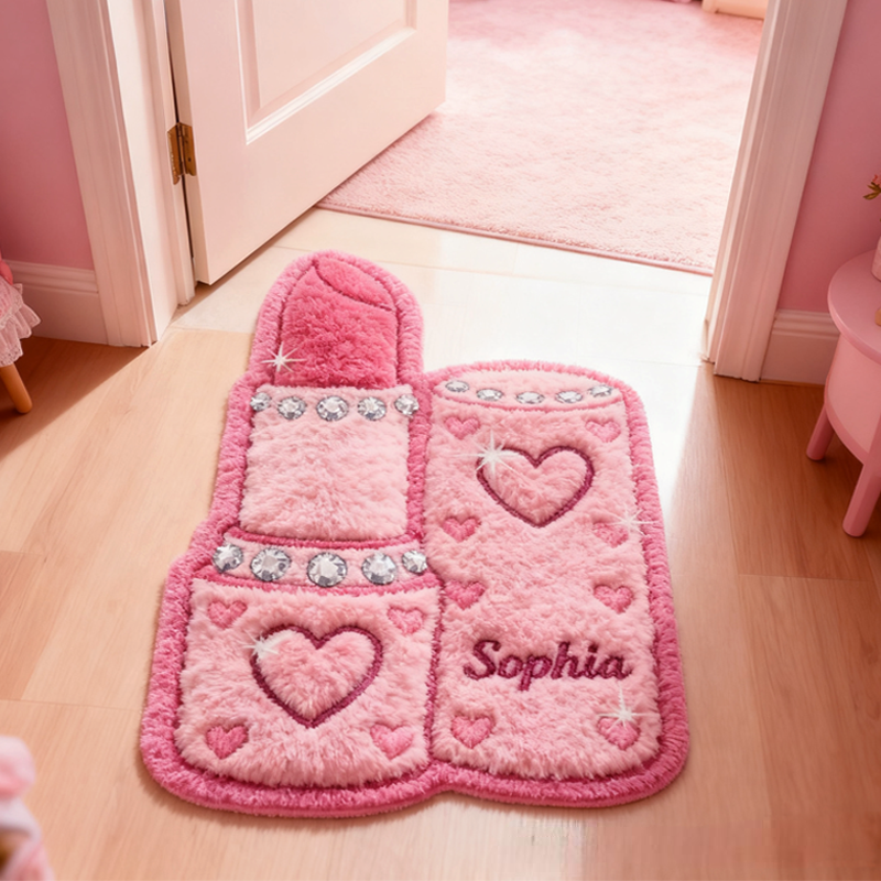 Personalized Glittery Lipstick with Name Soft Rug Christmas Gift for Kids Rug Birthday Gifts for Kids