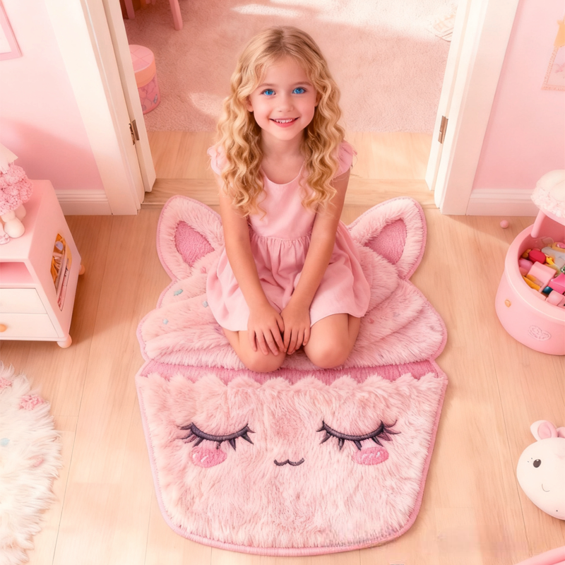 Personalized Cartoon Cake Hourse with Name Soft Rug Christmas Gift for Kids Rug Birthday Gifts for Kids