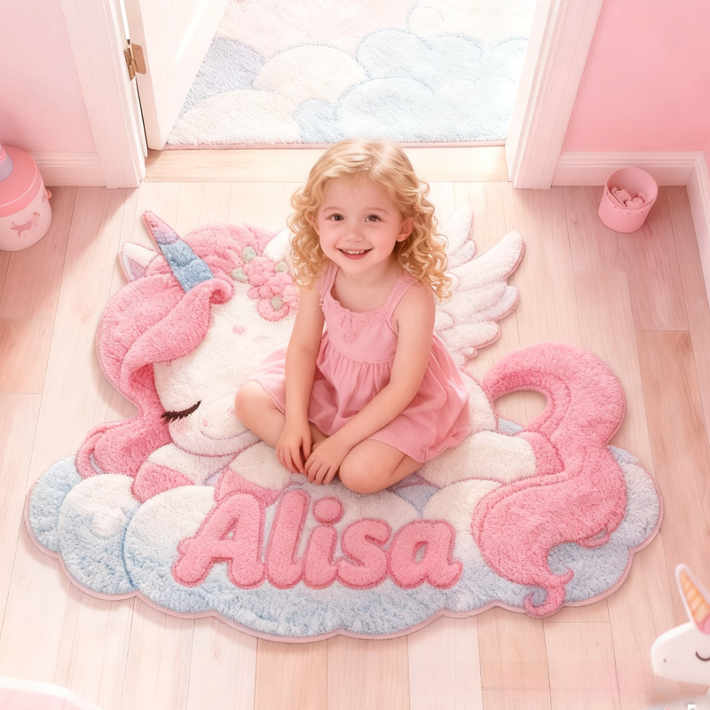 Personalized Cartoon Dream Horse with Name Soft Rug Christmas Gift for Kids Rug Birthday Gifts for Kids