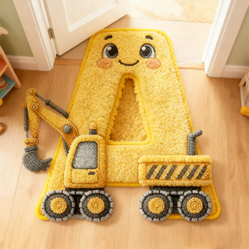 Personalized Cute Excavator with Name Soft Rug Carpet Christmas Gift for Kids Rug Birthday Gifts for Kids