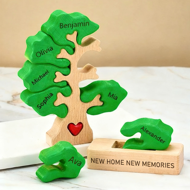 Personalized Family Tree Puzzle Wooden Home Sweet Home Decor Unique Housewarming Gift Custom Family Keepsake for New Home Living Room Decoration