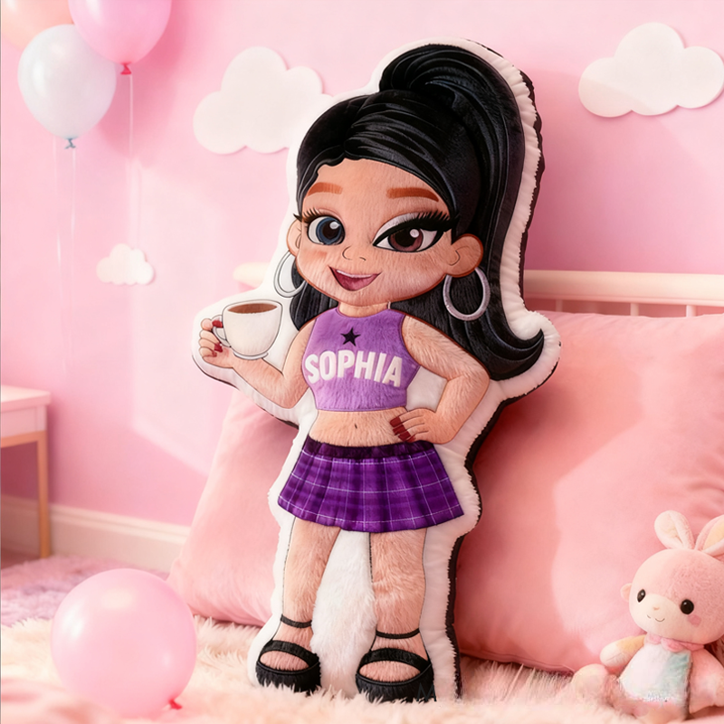 Personalized Y2K Girl with Name Graphic 3D Print Pillow Christmas Gift for Kids Birthday Gift