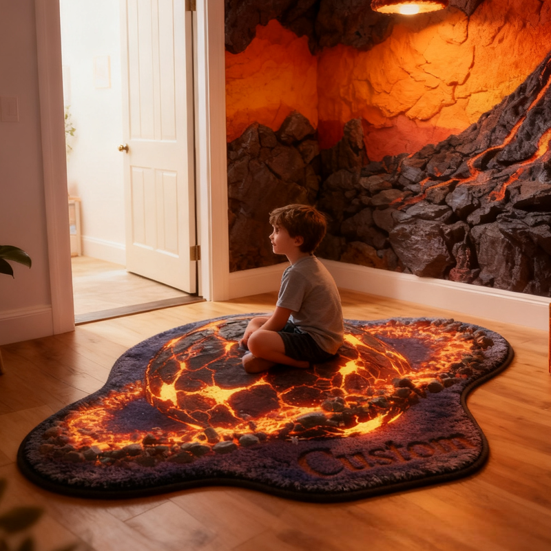 Personalized Molten Lava Planet with Name Soft Rug Carpet Christmas Gift for Kids Rug Birthday Gifts for Kids