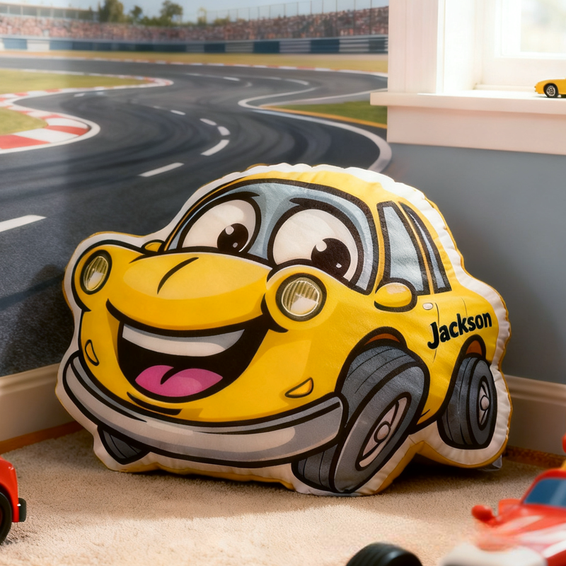 Personalized Cartoon Cars with Name Graphic 3D Print Pillow Christmas Gift for Kids Birthday Gift
