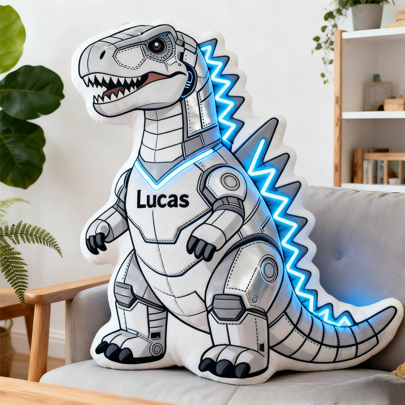 Personalized Shiny Dinosaur with Name Graphic 3D Print Pillow Christmas Gift for Kids Birthday Gift