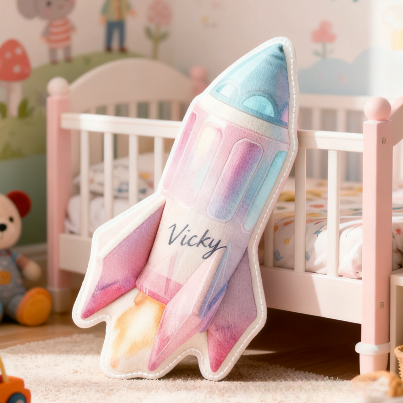 Personalized Rocket with Name Graphic 3D Print Pillow Christmas Gift for Kids Birthday Gift