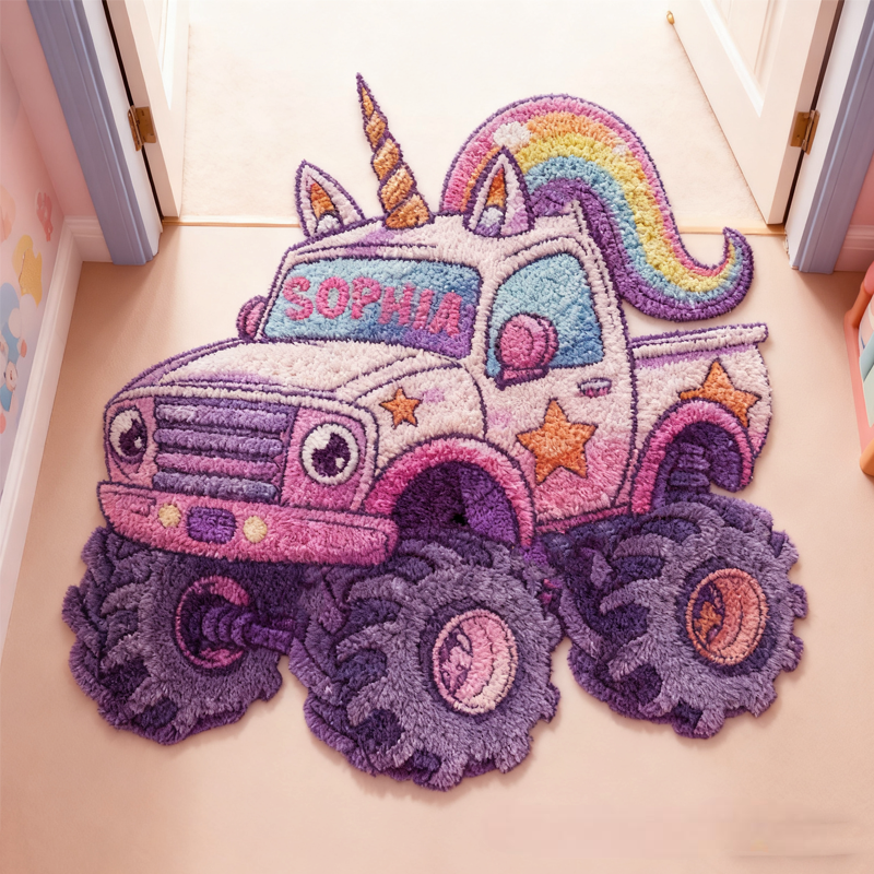 Personalized Pink Truck with Name Soft Rug Carpet Christmas Gift for Kids Rug Birthday Gifts for Kids