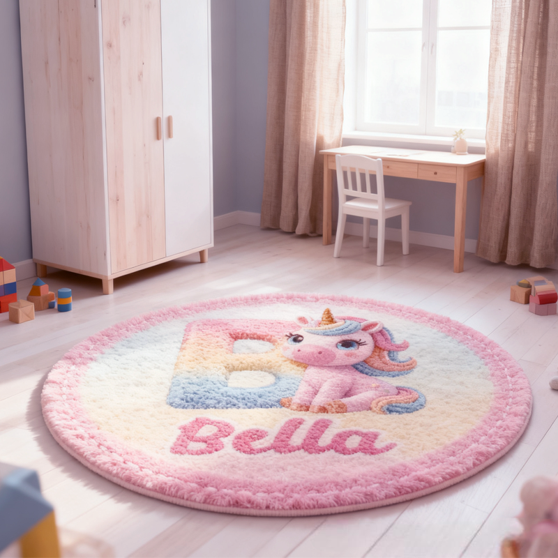 Personalized Cute Pink Dream Horse Initials with Name Soft Rug Carpet Christmas Gift for Kids Rug Birthday Gifts for Kids