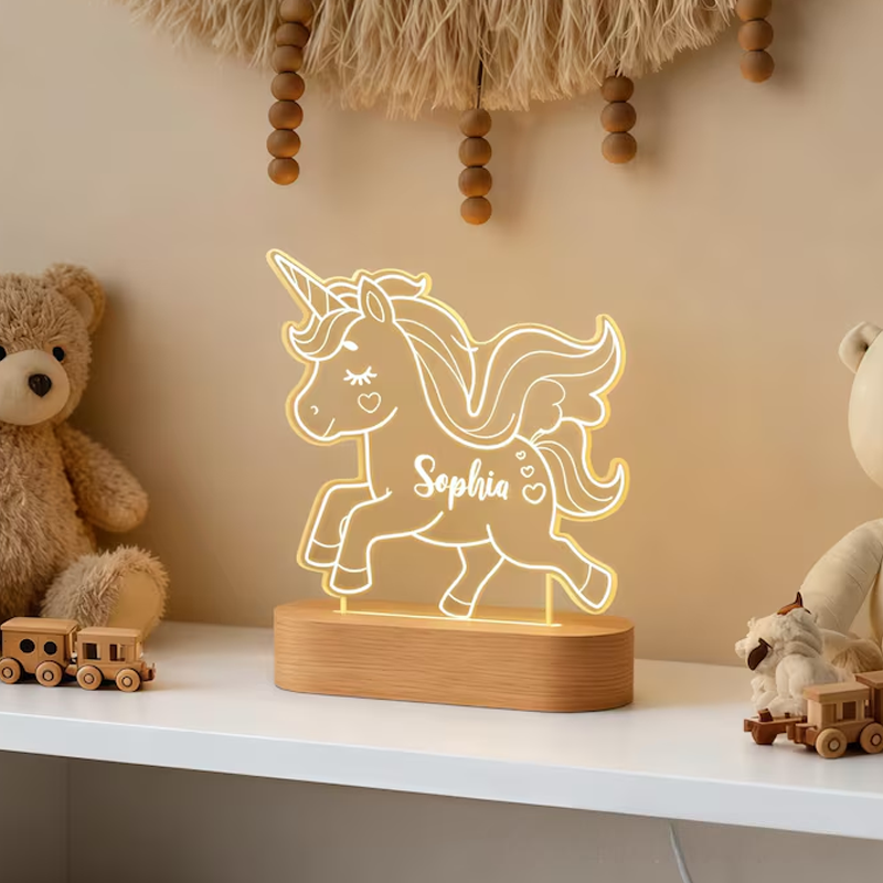 Personalized Dream Horse Night Light Light New Baby Girl Boy Gift Kids Bedroom Lamp