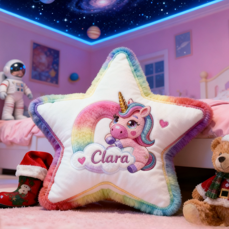 Personalized Cartoon Pink Dream Horse Initials with Name Graphic 3D Print Pillow Christmas Gift for Kids 
