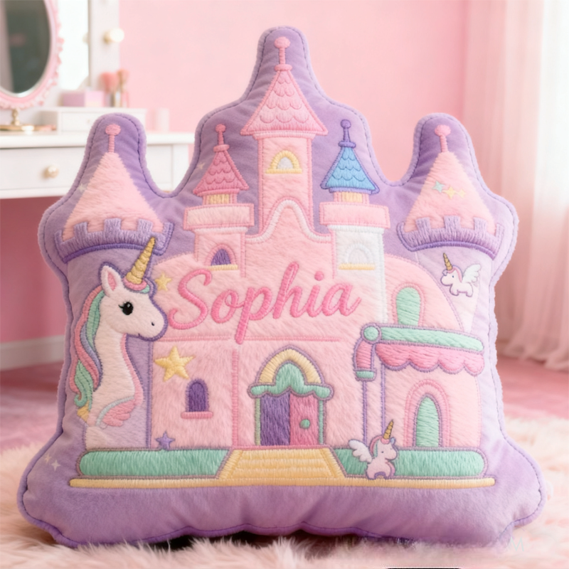 Personalized Cartoon Princess Dream Horse Castle with Name Graphic 3D Print Pillow Christmas Gift for Kids 